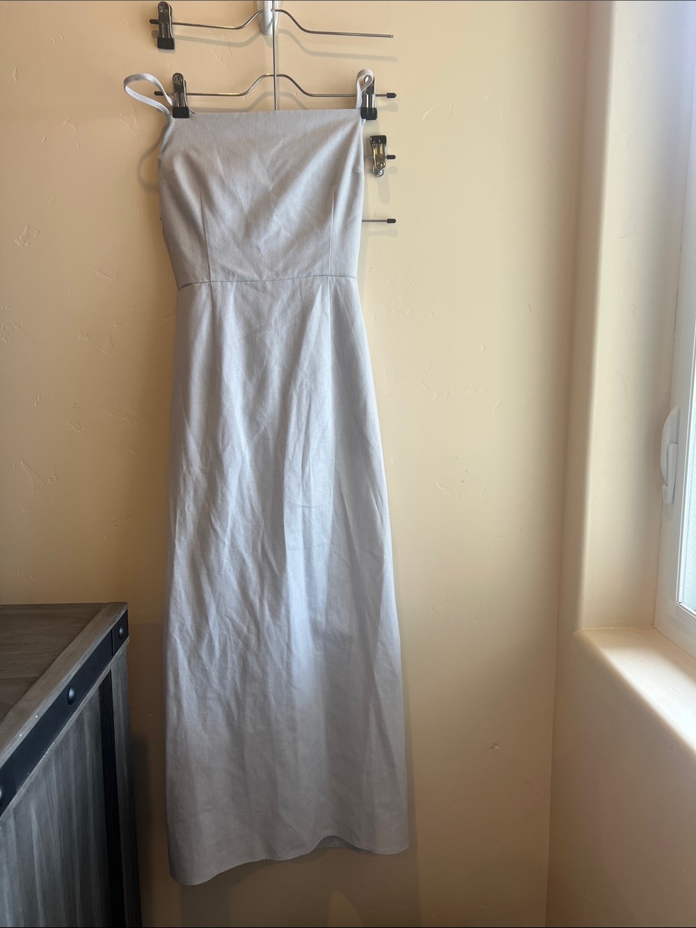 Very Pale blue lightweight long backless lace up dress